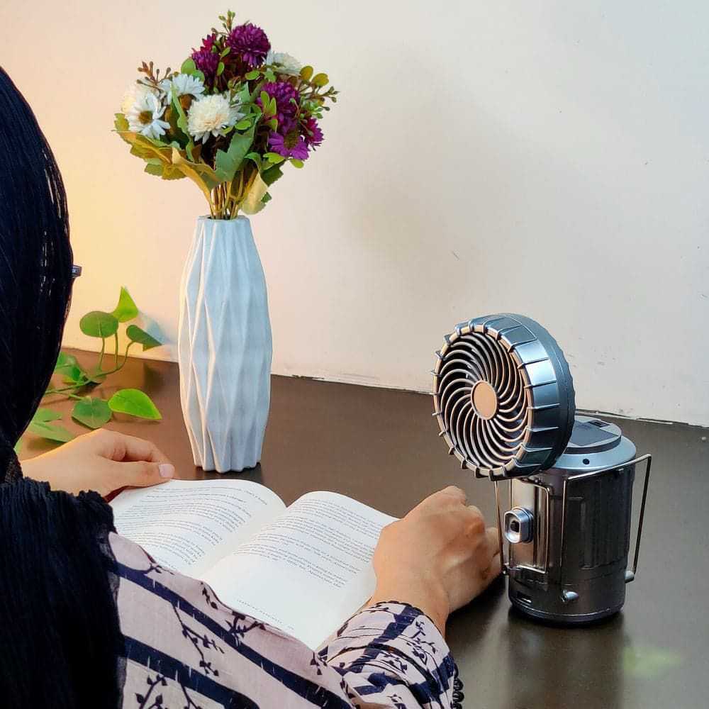 6-in-1– Solar Rechargeable LED Light with Fan
